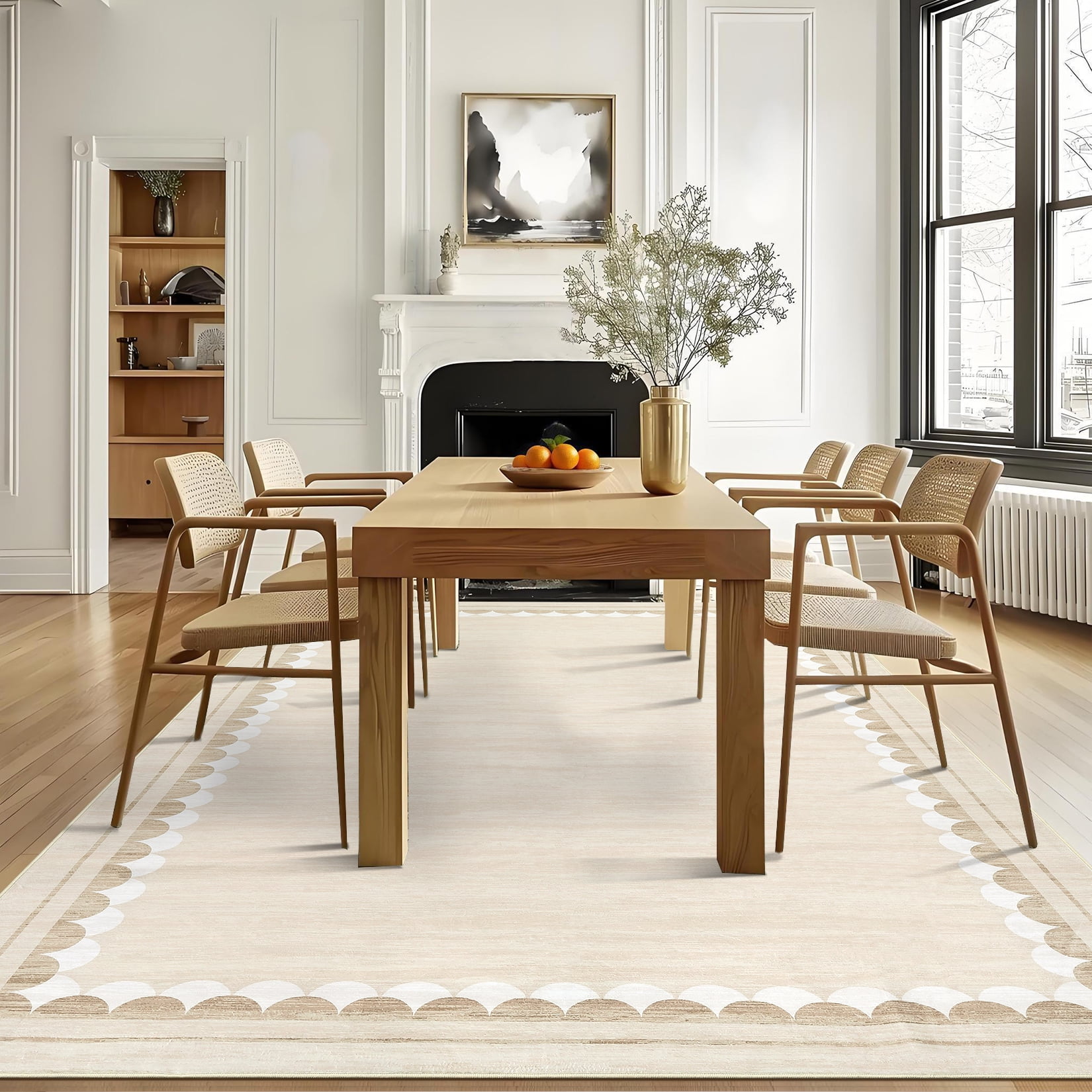 Garvee 5ftx7ft Area Rug Modern Bordered Solid Rug with Non Slip Backing, Washable Rug Contemporary Neutral Minimalist Carpet for Living Room Bedroom Dining Room, Beige