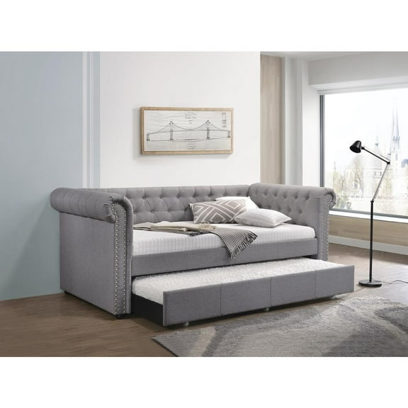 Acme Justice Daybed & Trundle (Twin Size) in Smoke Gray Fabric