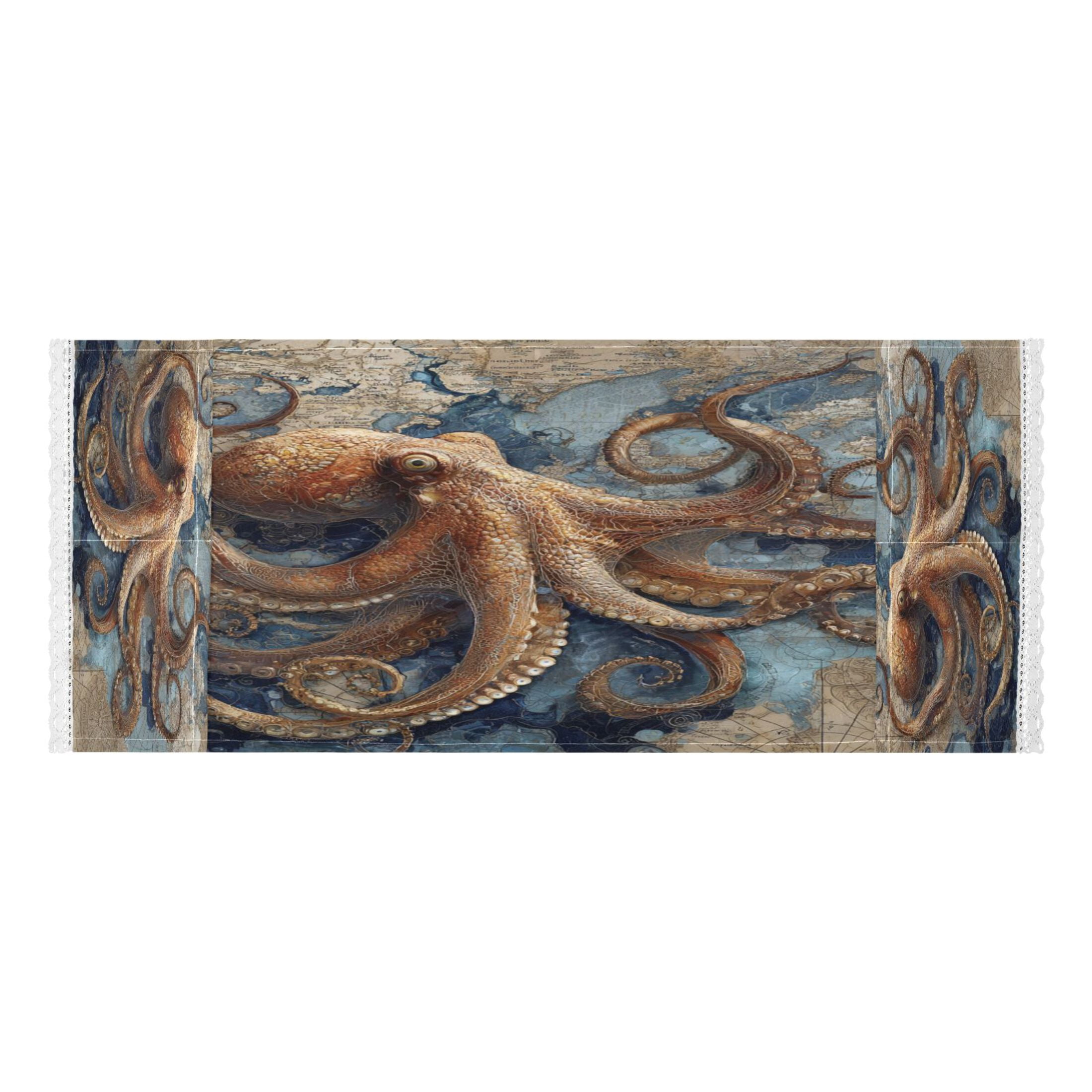 Washing Machine Cover 51.2x22in, Durable Polyester Dust Cover with Lace Trim and Side Pocket for Appliances Deep Sea Octopus