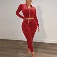 thumbnail image 2 of Gibobby Conjunto de sudadera para mujer Traje pantalón de chándal de terciopelo con cintura expuesta informal y elegante para mujer(Rojo,G), 2 of 4
