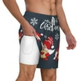 thumbnail image 3 of Picia Three Cute Christmas Gnomes pattern Mens Swim Trunks with Compression Liner Stretch Beach Shorts Quick Dry with Zipper Pockets No-Chafing Board Shorts-3X-Large, 3 of 9