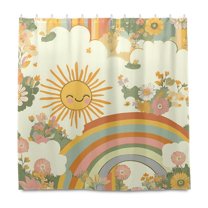 Yayeee Shower Curtain with Hooks 72"x72" Waterproof Fabric Bathroom Hanging Decor, Beige Clouds