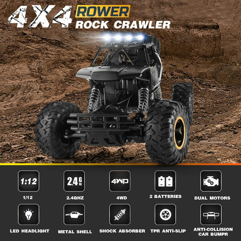 4DRC 1:12 RC Car, Off-Road Truck, Metal Shell, 4WD Dual Motors, 2