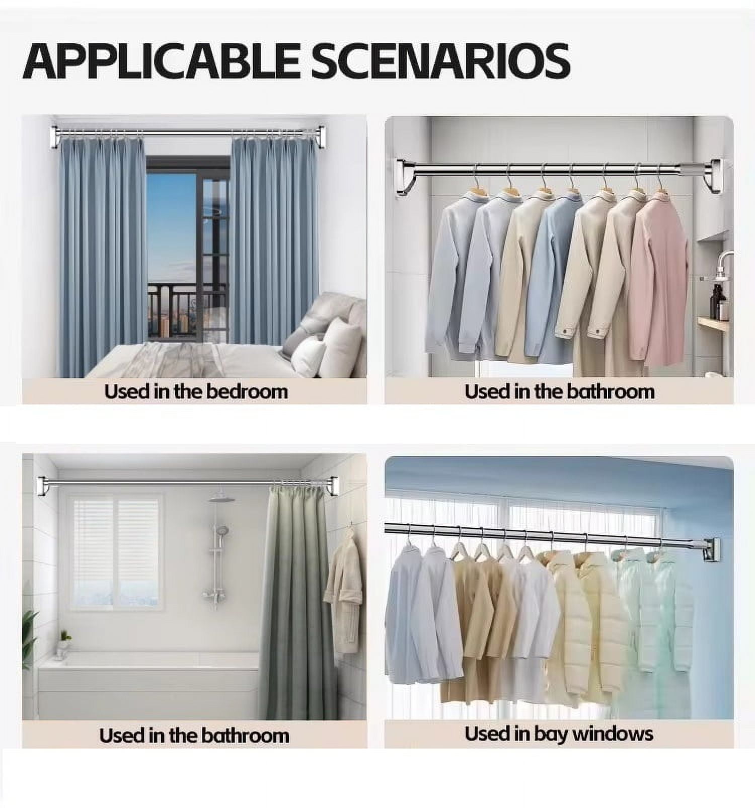 Spring Tension Curtain Rod for Room Divider 43 to 122 inches,Adjustable Shower Curtain Rods,No Drilling,Silver