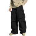 thumbnail image 2 of LWavelet Men's Cargo Wide Leg Pants - Drawstring Waist Multiple Pockets Utility Fabric Casual Daily Pants Black M, 2 of 4