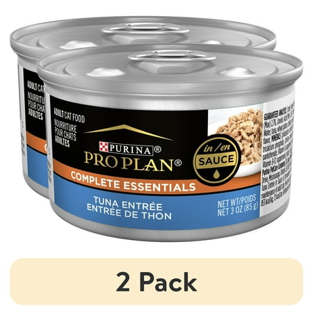 (2 pack) Purina Pro Plan Pate High Protein Wet Cat Food Complete Essentials Tuna Entree in Sauce, 24 Count, 3 oz. Cans