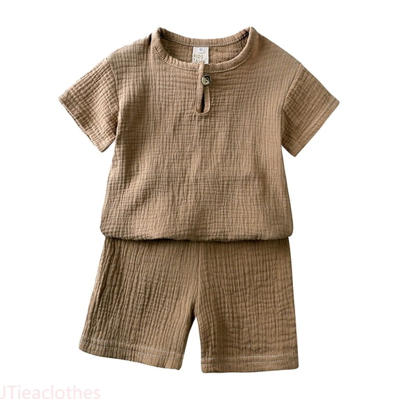 JTieaclothes Boys 2 Piece Cotton Linen Outfit Sets Short Sleeve T Shirt and Shorts Summer Set,Boys Outfit Sets Sizes 2-3 Years