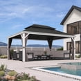 thumbnail image 3 of PURPLE LEAF 13' x 17' Hardtop Gazebo Double Galvanized Steel Roof Upgrade Curtain Outdoor Gazebo Awning for Patio Lawn Garden Grey, 3 of 9