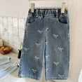 thumbnail image 4 of RUTAYY Toddler Girls Cute Bow Pattern Jeans Elastic Waist Wide Leg Jeans Trouser Classic Pants, 4 of 5