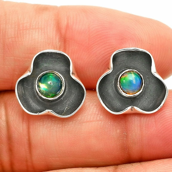 Natural Ethiopian Opal Stud 925 Sterling Silver Earrings Jewelry E-1247 SDE83847