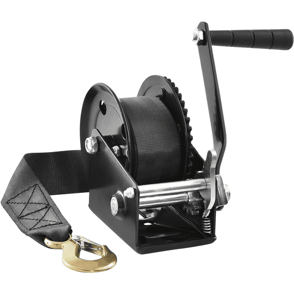 Hand Winch 1200lbs Capacity - Heavy Duty Boat Trailer Winch with 23ft Strap & Ratchet - Manual Hand Crank for Towing, ATV, & Marine Use