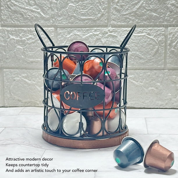 Kweiugfi Panier Capsules Café Métal Noir – Grande Capacité 60 Capsules, Rangement Élégant Cuisine