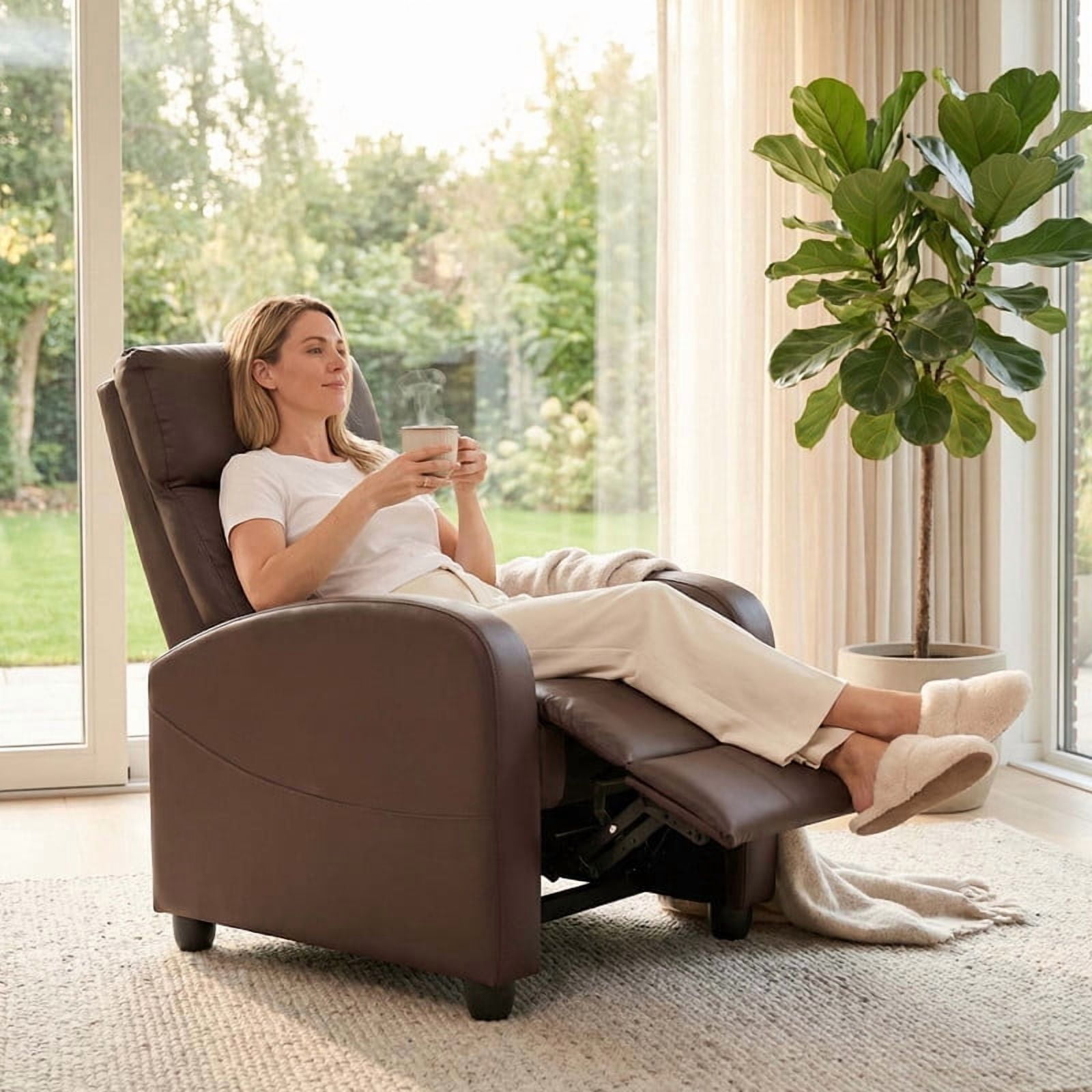 Gianna Massage Recliner Chair for Adults, Adjustable Home Theater Seating with Lumbar Support for Living Room, Modern Fabric Reclining, Brown