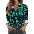 thumbnail image 2 of Women's Shirts Fashion Casual Loose Fit Long Sleeve Button Down Lightweight Collared Blouse Tops Green 3XL, 2 of 5