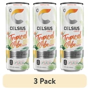 (3 pack) CELSIUS Sparkling Tropical Vibe, Functional Energy Drink 12 fl oz Single Can