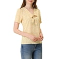 thumbnail image 4 of Blusa suelta amarilla de manga corta con cuello en V y estampado para mujer INSPIRE CHIC, talla S, 4 of 7