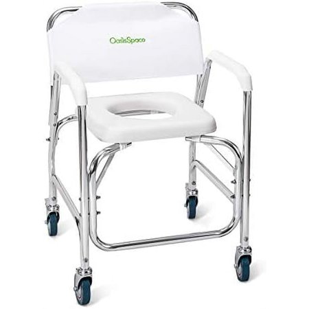 Rolling Shower and Commode Transport Chair with Wheels and Padded Seat for Handicap  Elderly  Injured and Disabled  450 lb Weight Capacity