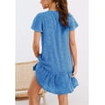 thumbnail image 3 of Sherrylily Summer Women Polka Dot V Neck Button Down Ruffle Loose Swing Short Mini T-Shirt Dress, 3 of 6