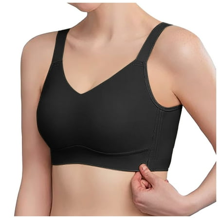 HCNTES Wireless Bras for Women No Underwire Seamless Bra Full Coverage Wide Strap V Neck Bralette Padded Push UpBlack M)