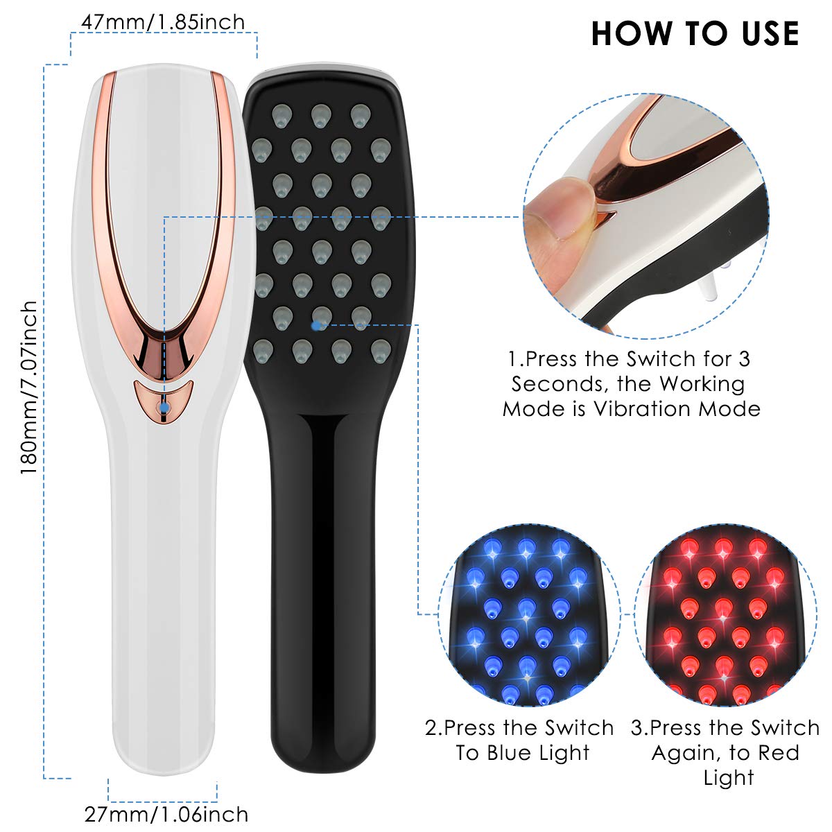Peroptimist Phototherapy Hair Regrowth Brush, Scalp Massager Comb for Hair Growth, Anti Hair Loss Head Care Electric Massage Comb Brush with USB Rechargeable - image 5 of 8