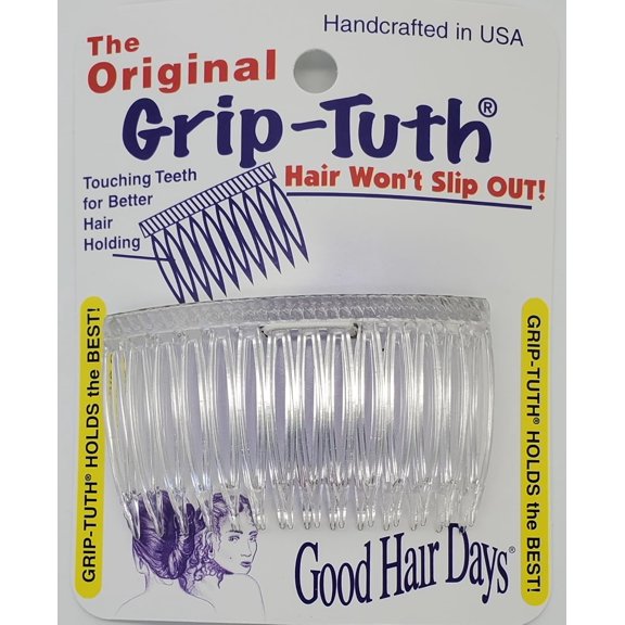 Grip-Tuth Combs - 2 3/4" Side Combs, For All Types Of Hair, Decorative & Styling Women Accessories - Crystal, Set Of 2