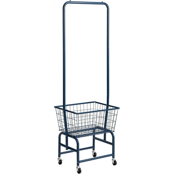 Laundry Cart with Clothes Rack, Rolling Laundry Butler with Wire Storage Rack，Navy Blue