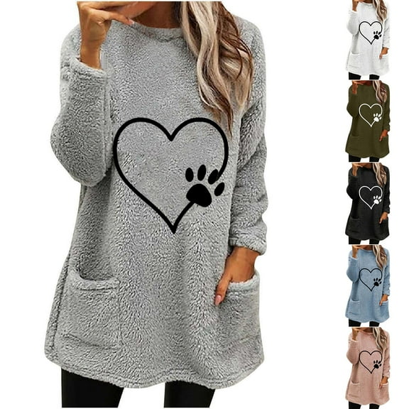 Aboser Womens Oversized Sherpa Pullover Fuzzy Fleece Heart Print Loungewear Casual Long Sleeve Sweatshirt Fall 2026 Cute Tops Warm Plush Long Shirts with Pockets