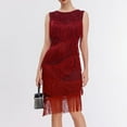 thumbnail image 1 of Uppada Womens Sequin Tassel Fringe Party Dress V Neck Sleeveless Spaghetti Straps Dress Cocktail Prom Party Mini Dresses Slim Fit Ruched Stretchy Dress Up To 40% off, 1 of 8