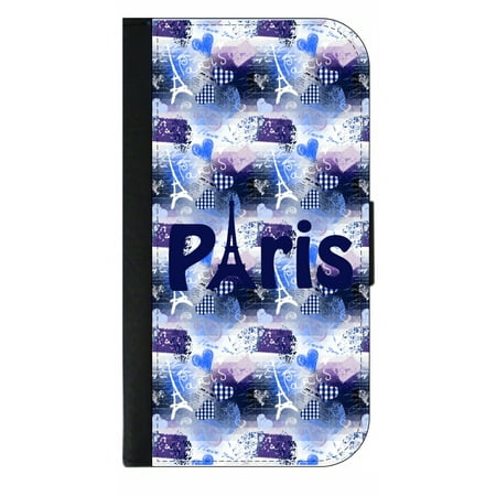 Love Paris Eiffel Tower Parisian Themed Hearts Design - Wallet Style Phone Case with 2 Card Slots Compatible with the Standard Samsung Galaxy s7 (The Best Themes For Galaxy S7)