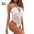 thumbnail image 1 of Body de encaje sexy para mujer Ropa de dormir Ropa interior de malla con vendaje en V profundo, Blanco, XL seitruly  XX000221-07, 1 of 7