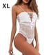 thumbnail image 1 of Body de encaje sexy para mujer Ropa de dormir Ropa interior de malla con vendaje en V profundo, Blanco, XL Kearding XX000221-07, 1 of 7