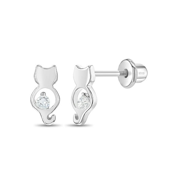 CZ Kitty Friend Baby / Toddler / Kids Earrings Screw Back - Sterling Silver