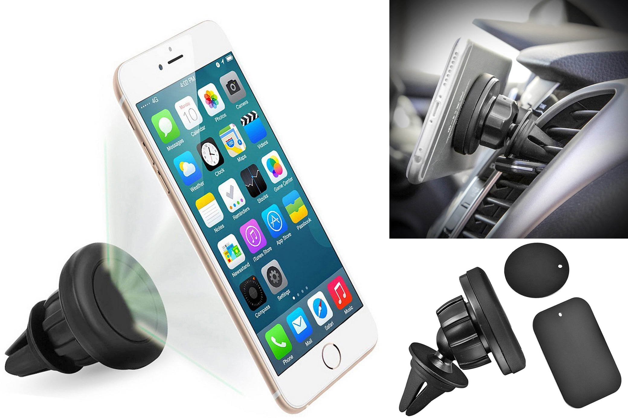 AMIRICO Magnetic Cell Phone Air Conditioning Vent Mount Phone Holder for Cars Rotating Design Easy Installation Holds iPhones Small Tablets Black CrazyEdE JP1010008 Strong Magnet Head Smartphones GPS