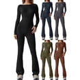 thumbnail image 7 of Douhoow Women Ribbed Yoga Jumpsuits Long Sleeve Backless Bodycon Romper Slim Fit Sports Bodysuits Streetwear, 7 of 7