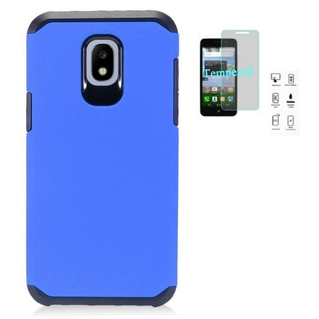 New Hard Phone Phone Case for Samsung Galaxy J7 Crown/ Galaxy J7 (2018)/ J7 Refine/ J7 V 2nd Gen/ J7 Top/ J7 Star/ J7 Aero, Hybrid Shockproof Slim Hard Cover Protective Case + Tempered Glass Screen Protector (Blue) ()