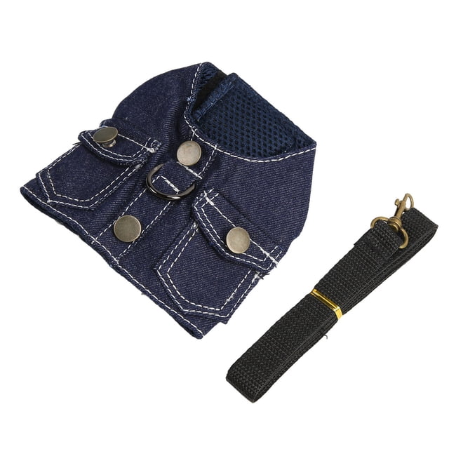 Arnés de chaqueta vaquera para perro, arnés de chaleco vaquero para perro, suave, cómodo y transpirable, con correa de nailon para mascota, perro, gato, azul oscuro M