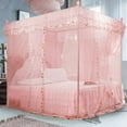 thumbnail image 4 of Malla de mosquitero de Malla Rectangular Princesa de Lujo 3 Aberturas Laterales Poste Cama Cortina Pabellón de Malla de mosquitera para el Dormitorio(150 * 200 * 200-Rosado) Cortinas cónicas Higoodz Necesidades diarias, 4 of 7
