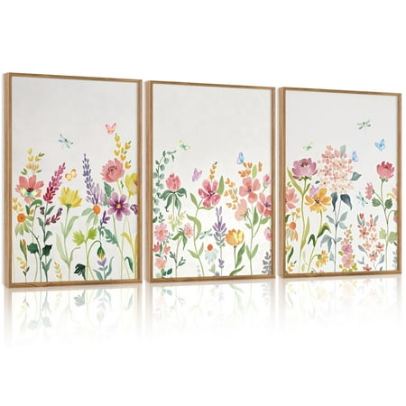 UNFFRAMED Luvia Set of 3 Wildflower Poster Wall Art Modern Floral Butterfly Nature Prints for Bedroom Living Room and Office Decor Set 3 Prints 20x30