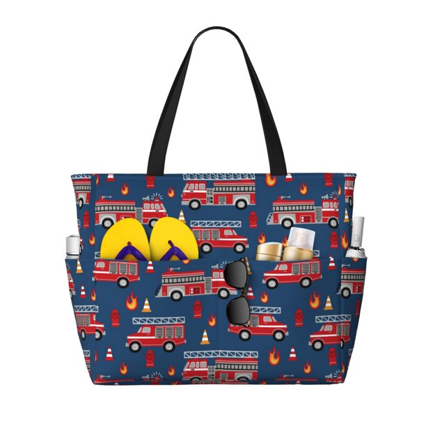 Fotbe Fire Truck 1 Bolsa de Viaje para Playa - Resistente al Agua, Bolsa Tote de Gran Capacidad y Ligera con 7 Bolsillos para Mujeres y Hombres