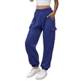 thumbnail image 2 of Horkkom Joggers for Women High Waisted Solid Color Cargo Pants Athletic Fleece Sweatpants with Pockets L, Gifts for Women, 2 of 9