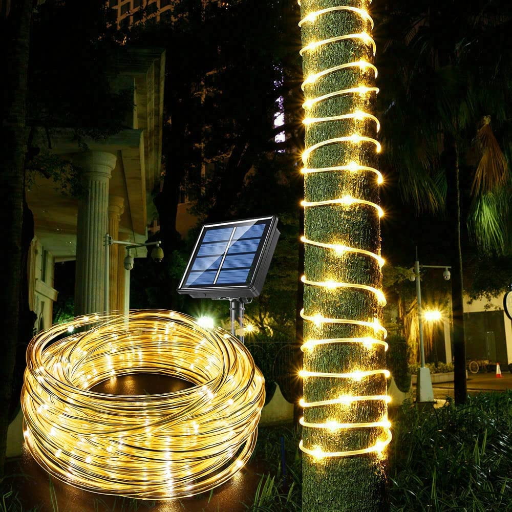 Honche Solar Rope Lights Outdoor Waterproof 33ft 100 LEDs Garden Tree Christmas Decorations Lighting Warm White - Walmart.com