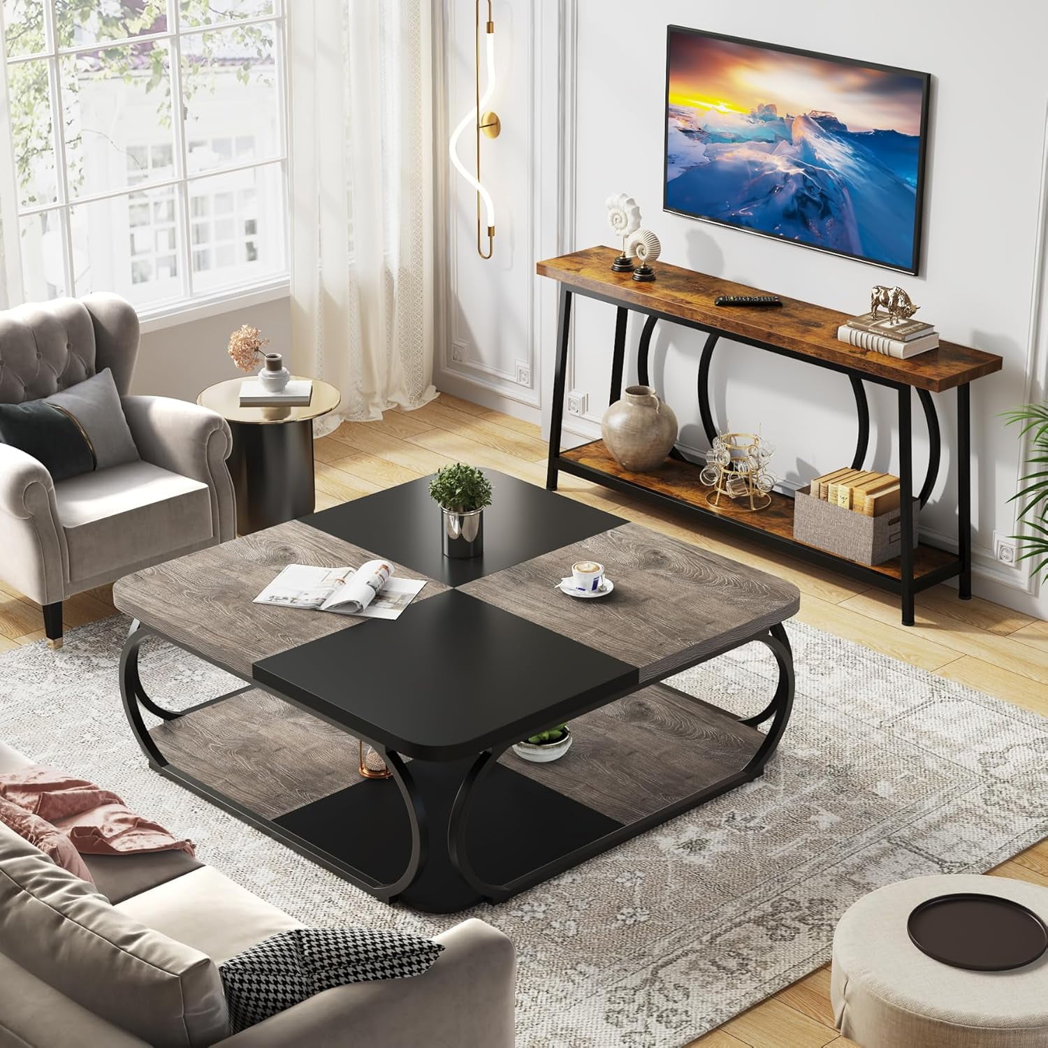 Tribesigns Coffee Table with Open Storage Shelf for Living Room, 39 Inch Large Wood Center Table