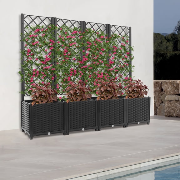 4 Pack Plastic Plant Box with Trellis Planter for Climbing Plant Planter Box USA