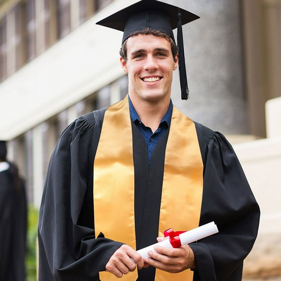 OATIPHO 2Pcs Unisex Satin Graduation Stoles Golden Shoulder Ribbon for Student Graduation Ceremony