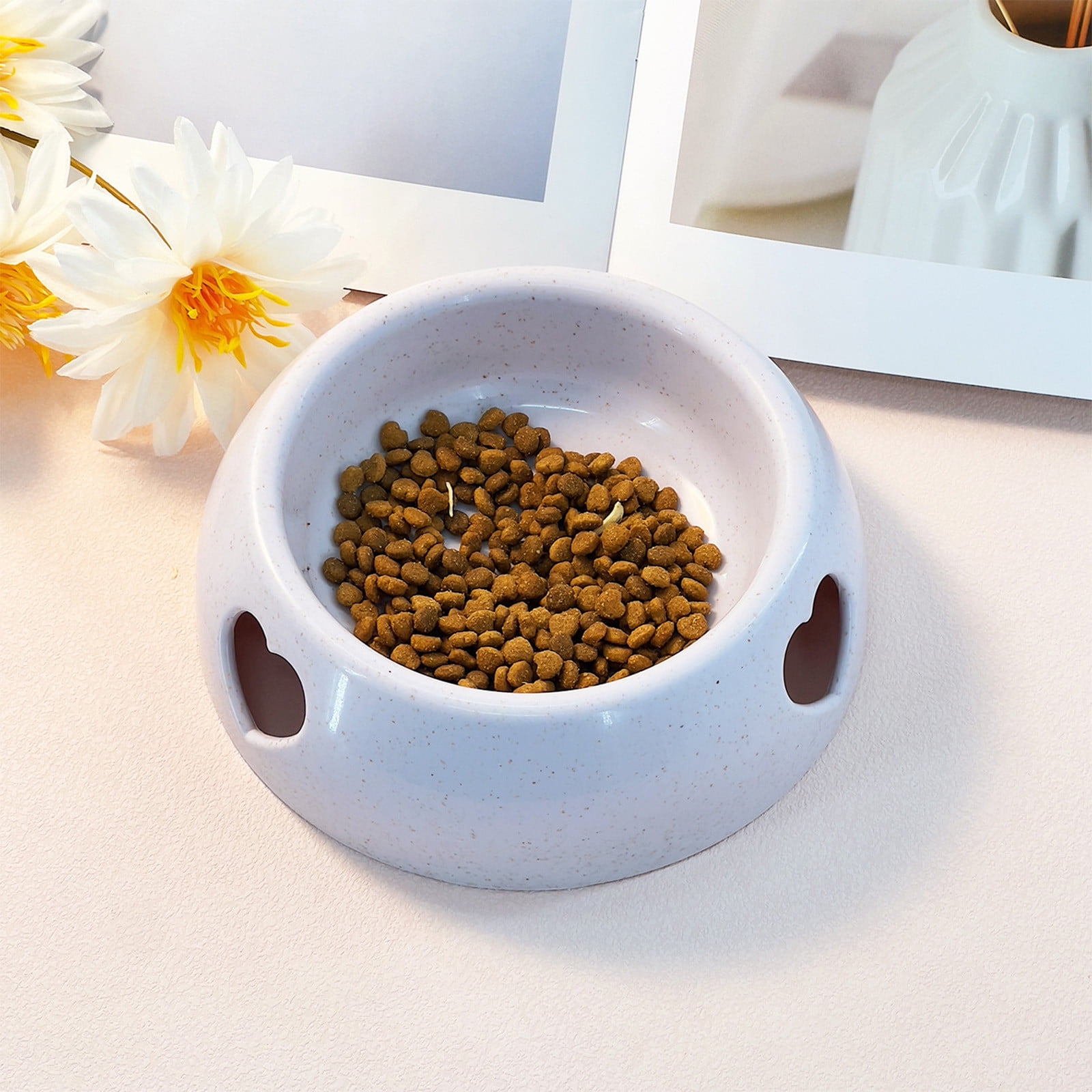 Non Slip Dog Bowl Anti Tip Pet Bowl with Rubber Base, Whisker Friendly Wide Shallow Cat Dish, BPA-Free Plastic Dishwasher Safe for Medium Large Dogs Cats, Gray