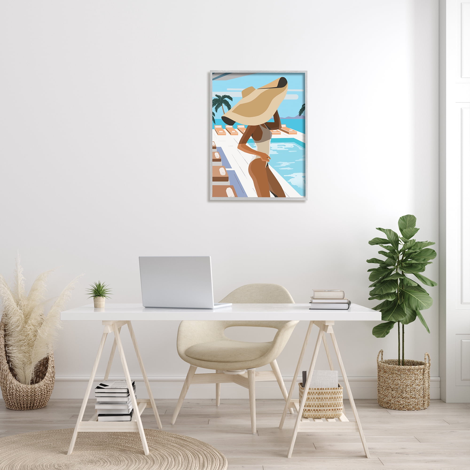 Stupell Industries Poolside Fashion Glam Pose Large Sun Hat Palms, 24 x 30, Designed by Ziwei Li