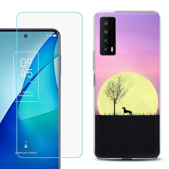 Slim-Fit Gel TPU Phone Case for TCL Stylus 5G, with Tempered Glass Screen Protector, by OneToughShield ® - Moonlight Dachshund