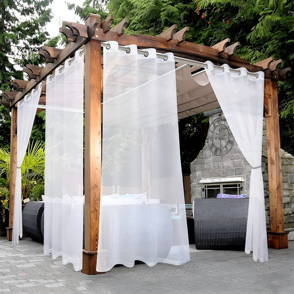 AUQ 2026 New Waterproof Outdoor Sheer Curtains for Patio,White,54 X 84 Inch,2 Panels - Outdoor Curtains Grommet Voile Drapes for Living Room,Bedroom,Pergola,Porch,Deck,Lanai and Cabana