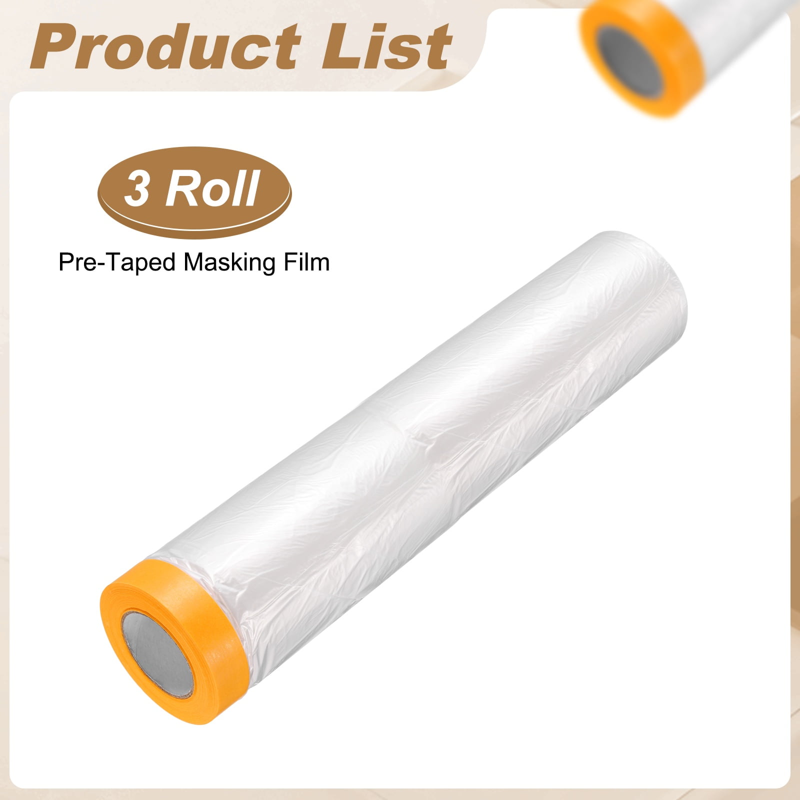 Uxcell 3pcs Pre-Taped Masking Film 118.1"x65ft Adhesive Tape and Drape Painters Plastic Drop Cloth Film with Tapes Plastic Sheeting for Automotive Painting Covering, Clear