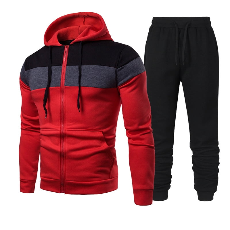 Mens Tracksuit 2 Piece Hooded Jogging Suits Set Casual Athletic Sports